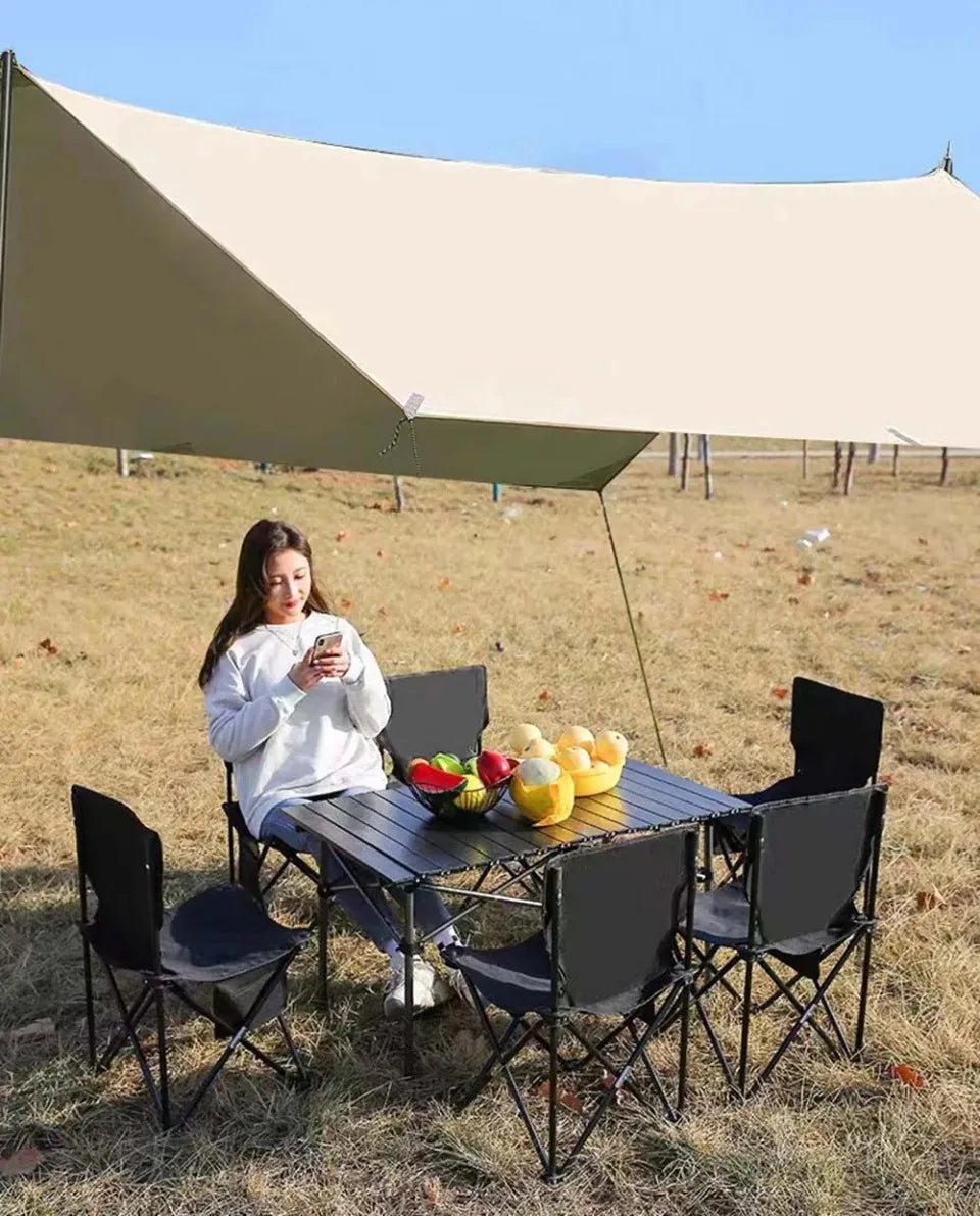 Outdoor Folding Long Table Easy To Install Portable Storage Black Camping Table Barbecue With Net Bag Light Stable Desk Table