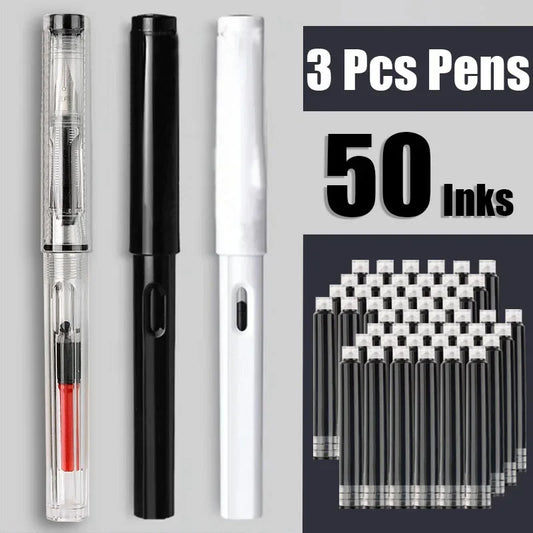 53Pcs Fountain Pen Replaceable Ink Set Black/Blue/Red ink EF School Pens Office Supplies Stationery for Writing Calligraphy Pen
