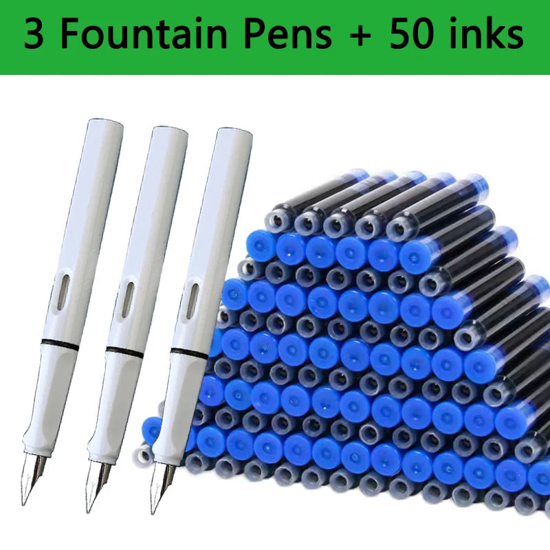 53Pcs Fountain Pen Replaceable Ink Set Black/Blue/Red ink EF School Pens Office Supplies Stationery for Writing Calligraphy Pen