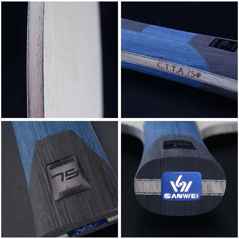 SANWEI 75 ALC Table Tennis Blade Professional 5 Wood 2 Outer ALC Carbon Ping Pong Blade with Original Packing Box