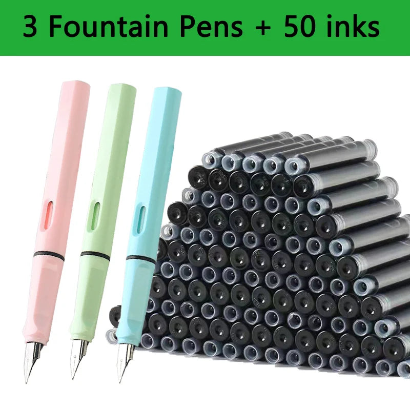 53Pcs Fountain Pen Replaceable Ink Set Black/Blue/Red ink EF School Pens Office Supplies Stationery for Writing Calligraphy Pen