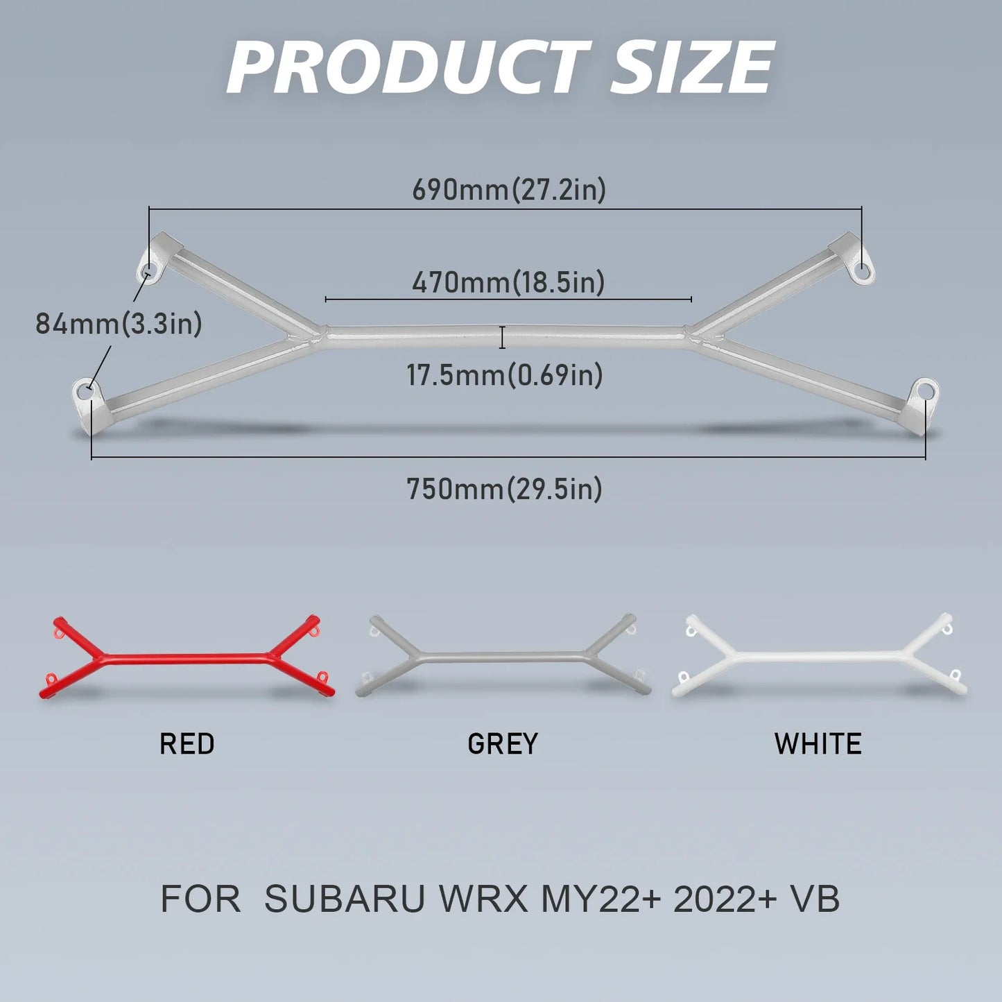 New Exterior Accessories Front Brace Bar Member Chassis Strut Brace 75cm 29.53" For 2022 2023 2024 Subaru WRX VB Red White Gray
