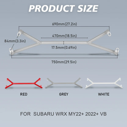 New Exterior Accessories Front Brace Bar Member Chassis Strut Brace 75cm 29.53" For 2022 2023 2024 Subaru WRX VB Red White Gray