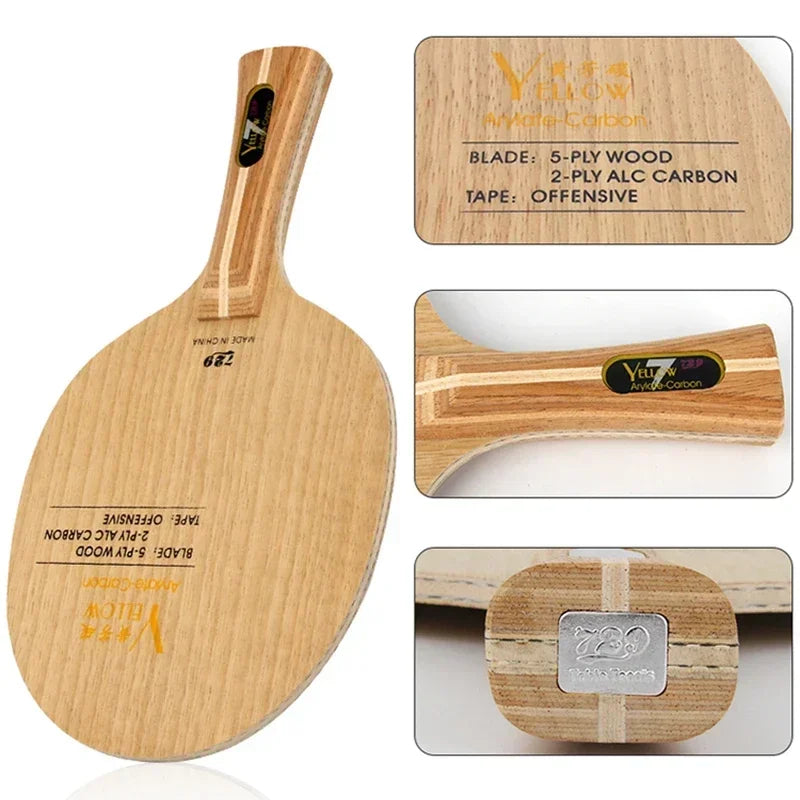 Original 729 Friendship Yellow ALC Table Tennis Blade 5 Wood 2 Arylate Carbon Professional Ping Pong Blade Blue ALC Offensive