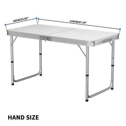 Folding outdoor camping table portable table adjustable height with carry handle folding picnic table white 120x60 cm