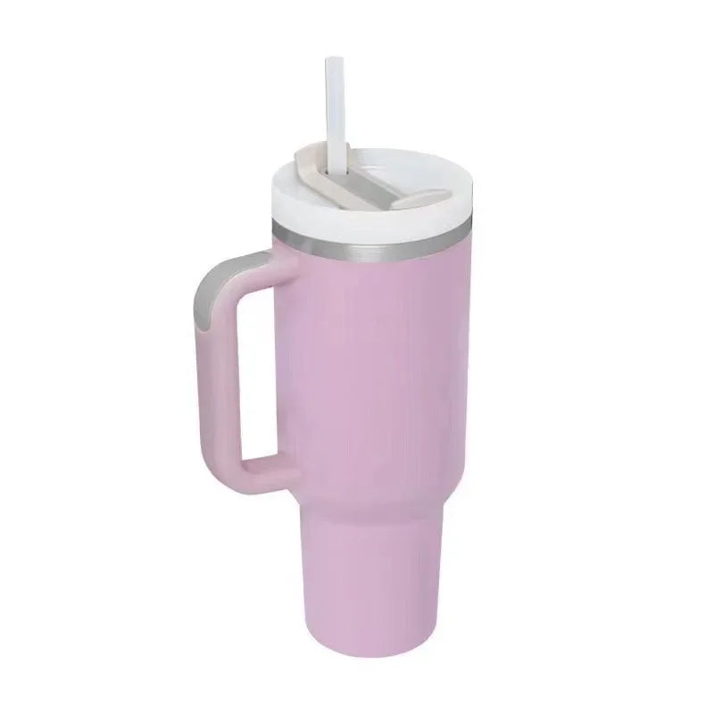 Tumbler with Handle Lid Straw 40oz Stainless Steel Water Bottle Vacuum Thermos Cup Travel Car Thermal Coffee Mug Cap Sport