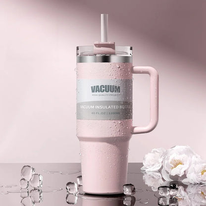40oz 1200ML double-layer insulated tumbler cold drink travel cup coffee cup A handled and strawed insulated tumbler Ice Cup