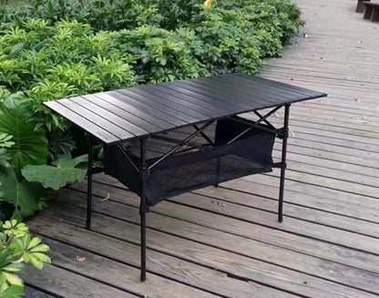 Outdoor Folding Long Table Easy To Install Portable Storage Black Camping Table Barbecue With Net Bag Light Stable Desk Table