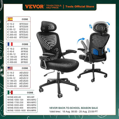 VEVOR Ergonomic Office Chair with Slide Seat/ Mesh Seat/ Adjustable Lumbar Support Angle and Height Adjustable Home Office Chair