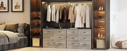 Dresser for Bedroom, 6 Drawer Wide Dresser Organizer with Charging Station, Dresser for Hallway, Wood Dresser with Metal Handles