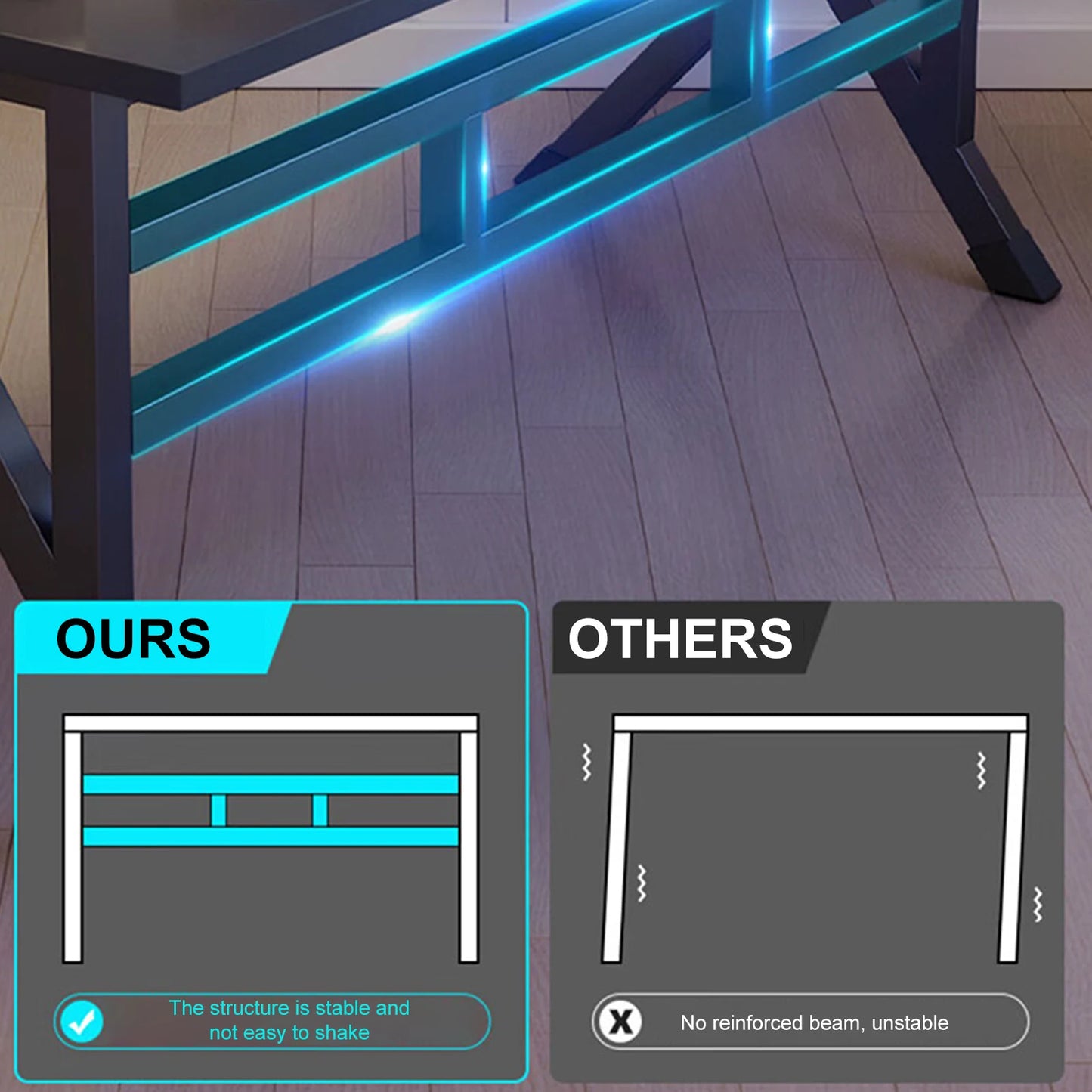 Gaming Desk PC Computer Game Table with X-shaped Steel Legs Sturdy Workstation Standing Desk for Home Office with Cable Holes