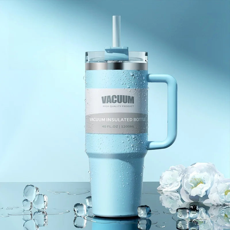 40oz 1200ML double-layer insulated tumbler cold drink travel cup coffee cup A handled and strawed insulated tumbler Ice Cup