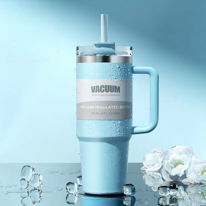 40oz 1200ML double-layer insulated tumbler cold drink travel cup coffee cup A handled and strawed insulated tumbler Ice Cup