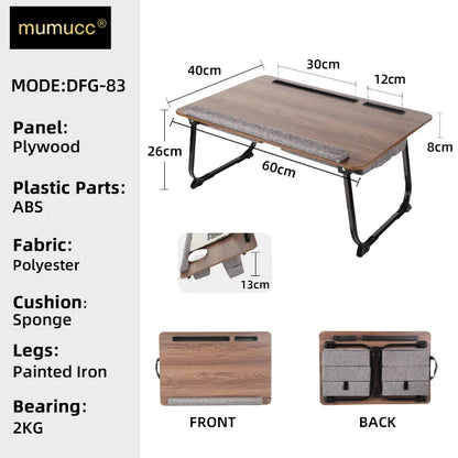 MUMUCC Portable Bed Table For Laptop Folding With Foldable Cushion,Handle,Slot And Mouse Pad, Wooden Gaming Desk