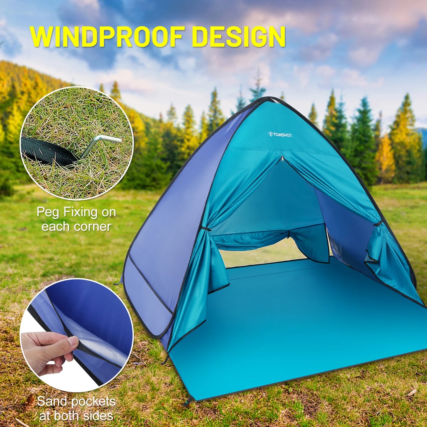 TOMSHOO Beach Tent Instant Pop Up Beach Shade Sun Shelter Tent Canopy Cabana with Carry Bag