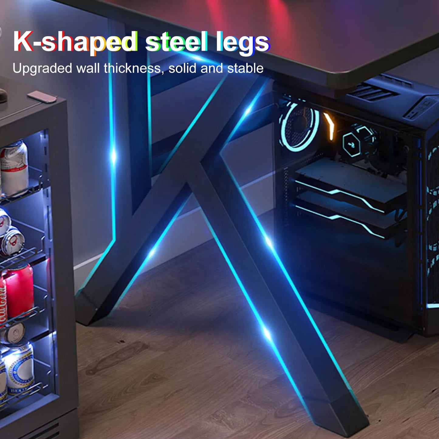 Gaming Desk PC Computer Game Table with X-shaped Steel Legs Sturdy Workstation Standing Desk for Home Office with Cable Holes