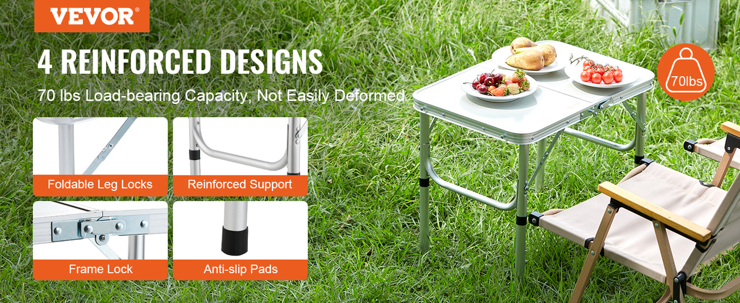 VEVOR Outdoor Folding Table Adjustable Height Portable Compact Tables Lightweight Aluminum Picnic Table For Beach/Garden/Camping