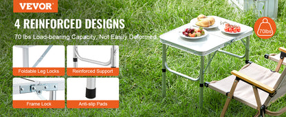 VEVOR Outdoor Folding Table Adjustable Height Portable Compact Tables Lightweight Aluminum Picnic Table For Beach/Garden/Camping