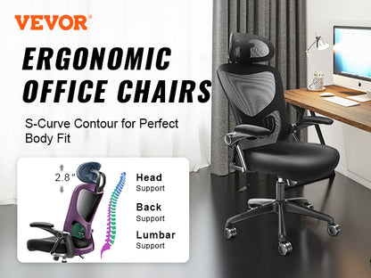 VEVOR Ergonomic Office Chair with Slide Seat/ Mesh Seat/ Adjustable Lumbar Support Angle and Height Adjustable Home Office Chair