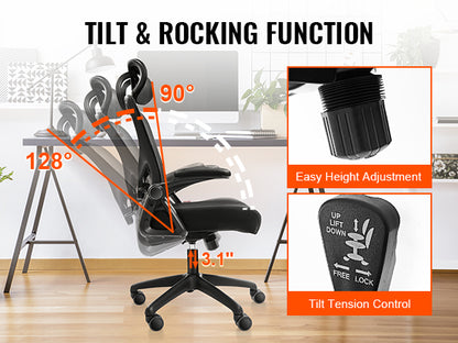 VEVOR Ergonomic Office Chair with Slide Seat/ Mesh Seat/ Adjustable Lumbar Support Angle and Height Adjustable Home Office Chair