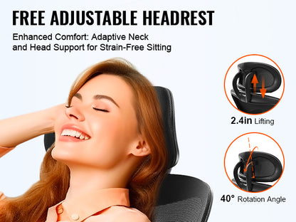 VEVOR Ergonomic Office Chair with Slide Seat/ Mesh Seat/ Adjustable Lumbar Support Angle and Height Adjustable Home Office Chair