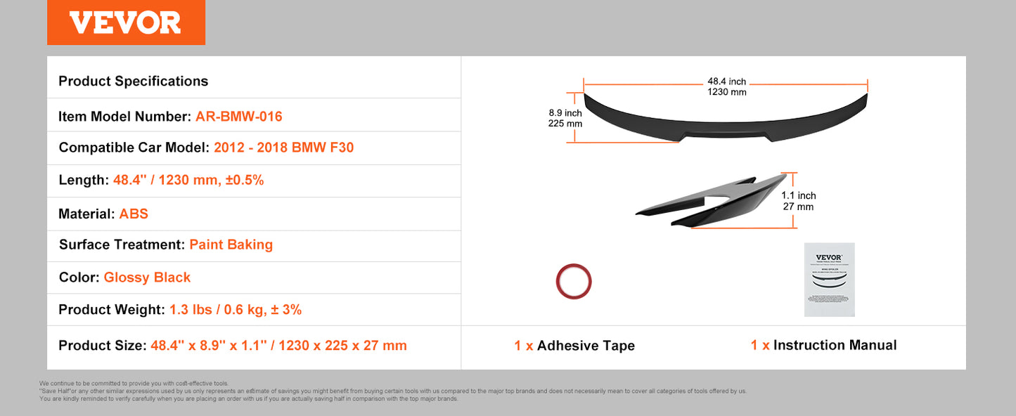 VEVOR GT Wing Car Spoiler Spoiler Compatible with 2018-2023 Camry High Strength ABS Material Baking Paint Car Rear Spoiler Wing
